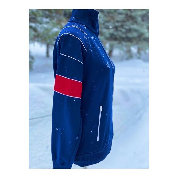SOLD Vintage Adidas Track Jacket 1980s Full Zip Blue Red White Sz M Mock Neck - Picture 5 of 10